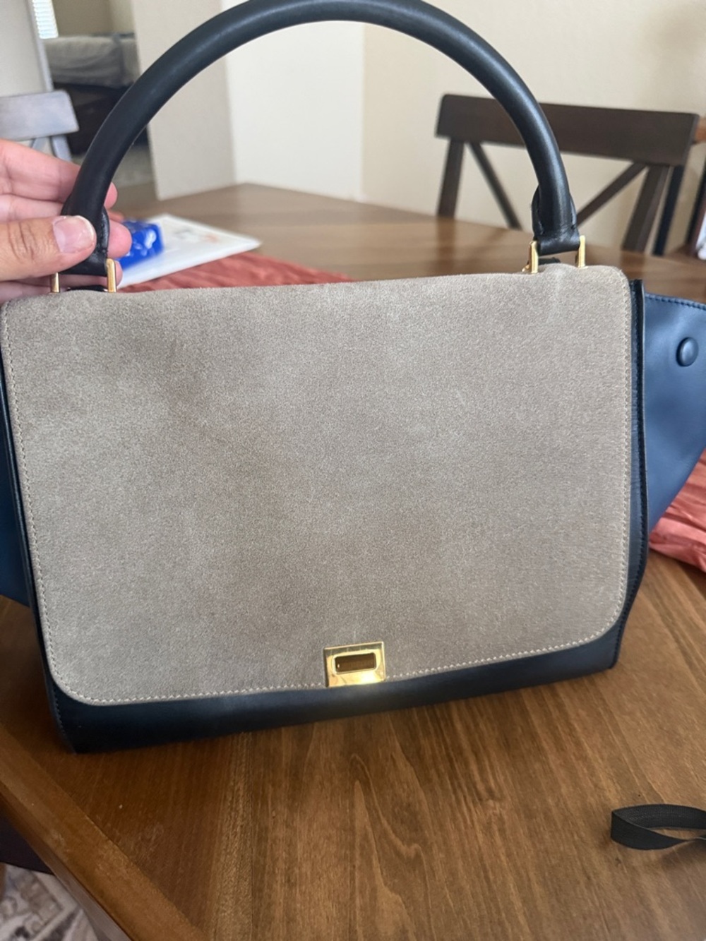 Céline Trapeze Shoulder Bag in Taupe, Navy Blue, and Black - Picture 11 of 14